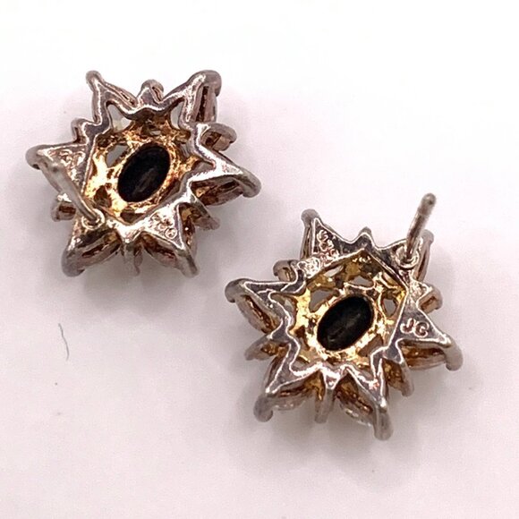 Sapphire White Topaz Sterling Silver Vermeil Designer JC Cluster Earrings J780 - Picture 9 of 9